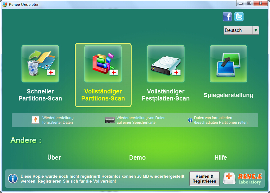 Völlständiger Partitions-Scan auswählen