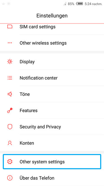 other system settings