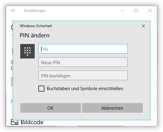 PIN von Windows 10 Passwort ändern