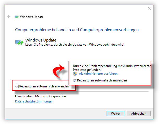 Winodws Update Problem reparieren