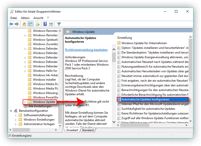 Gruppenrichtlinien für Windows Update