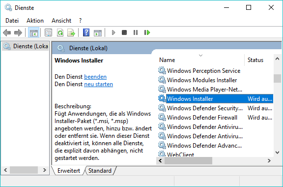 Windows Installer bei Dienste