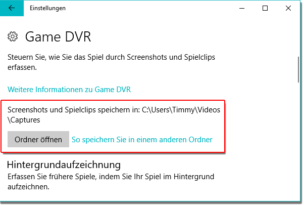 Game DVR Speicherort