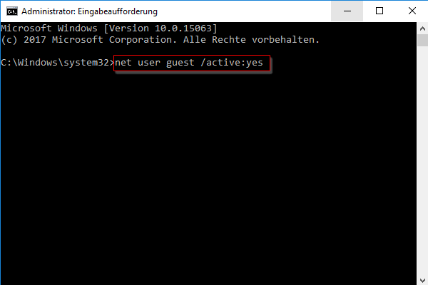 Gastkonto durch CMD aktivieren