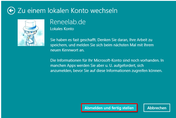 Windows 10 Benutzer zu wechseln ist abgeschlossen