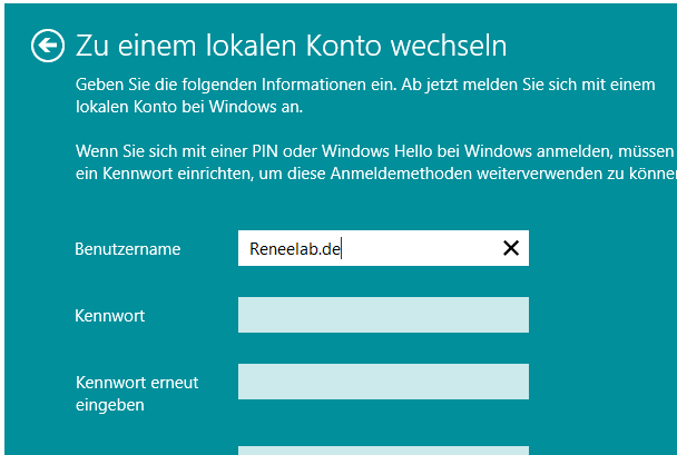 Windows Kennwort für ein lokales Konto einstellen