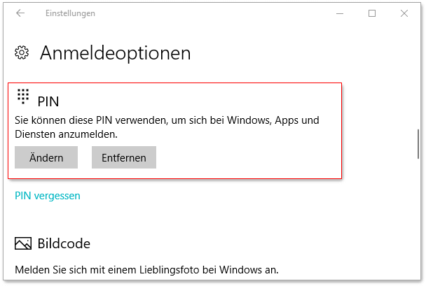 Windows PIN einstellen