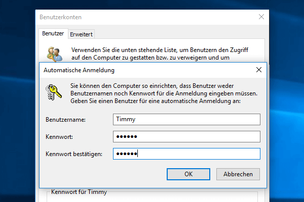 Windows Kennwort einzugeben, um es überzunehmen