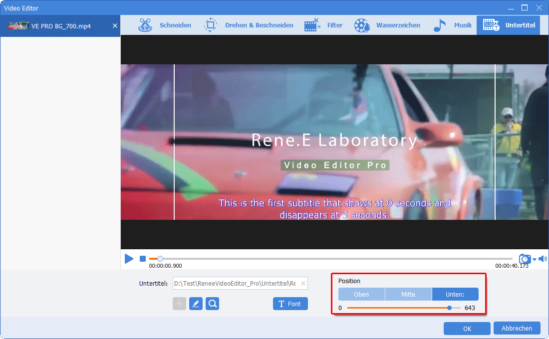 Renee Video Editor Pro Untertitel position einstellen