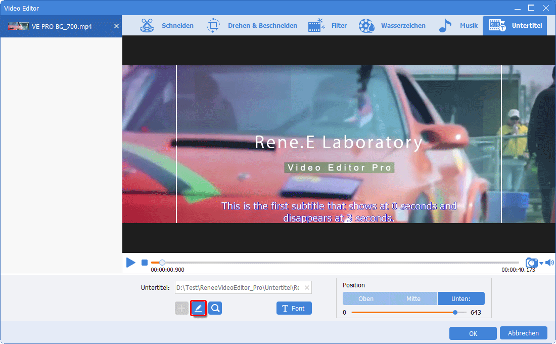 Renee Video Editor Pro Untertitel weiter bearbeiten