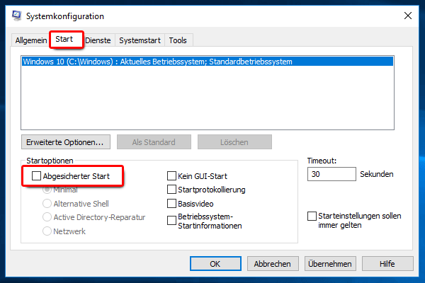 Systemkonfiguration_Start_no abgesicherter Start