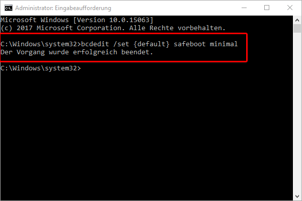 Mit Windows Installationsmedium zum abgesicherten Modus_Befehl