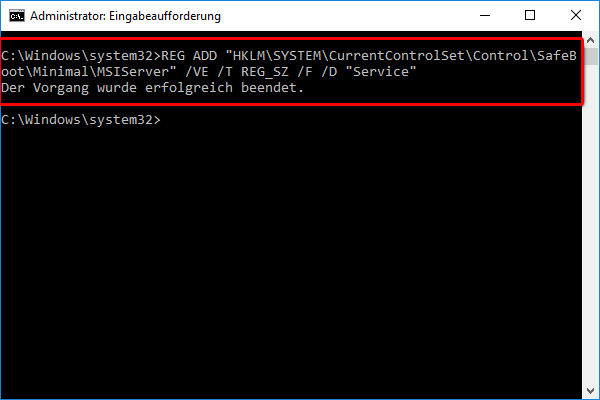 Soft lässt sich in abgesicherter Modus Windows 10 nicht deinstallieren_Befehl