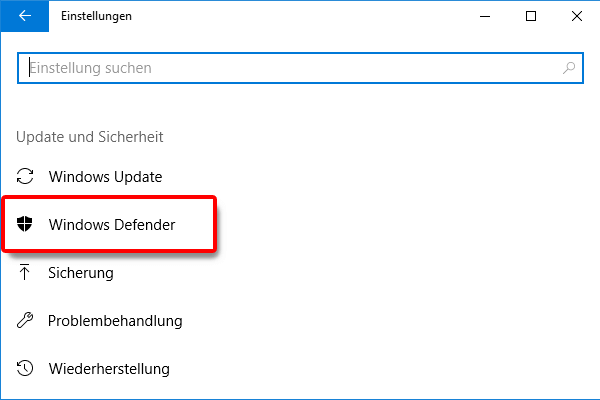 Einstellungen_Update und Sicherheit_Windows Defender klicken