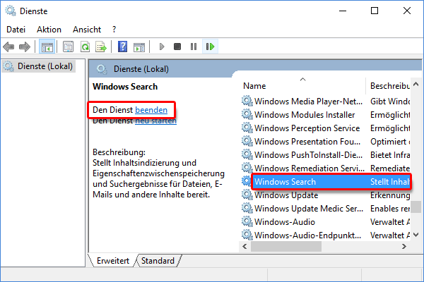 Windows Search deaktivieren