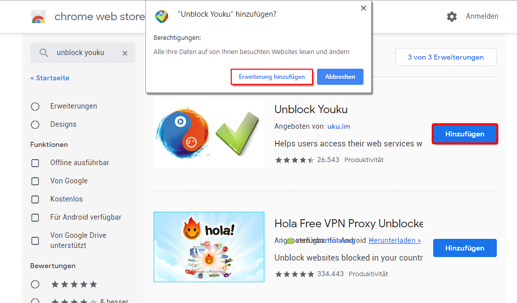 Plugins Unblock YouKu hinzufügen